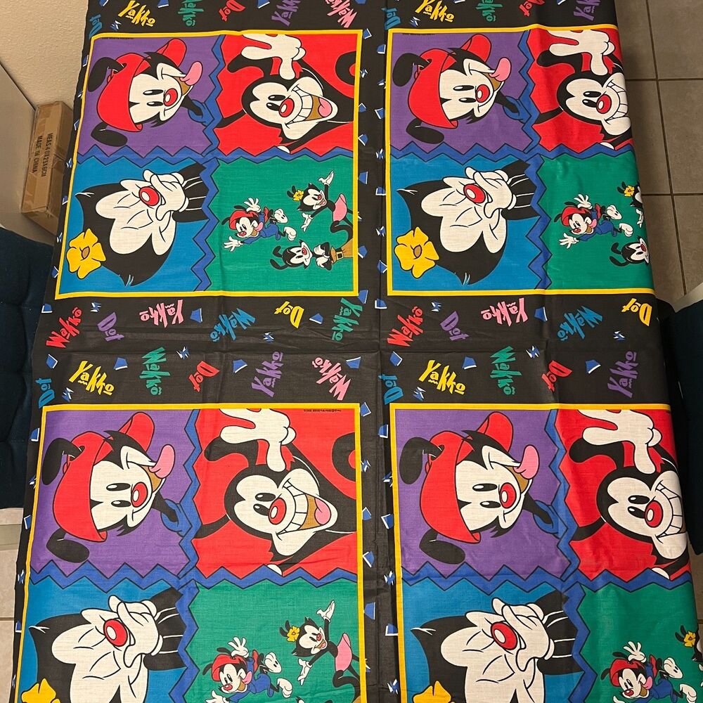 Animaniacs 1994 Cotton Fabric Yakko Wakko Dot Pillow Panels (4) 45" W x 35.75" L
